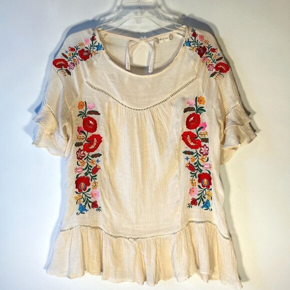 Altar'd State SZ L Ivory Embroidered Top Artsy Comfy Boho Cottage Feminine 70's - Picture 1 of 9